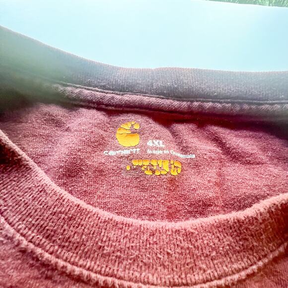 Carhartt T-Shirt M 4XL Short Sleeve Crewneck Original Fit Pocket Dark Maroon - Picture 4 of 9